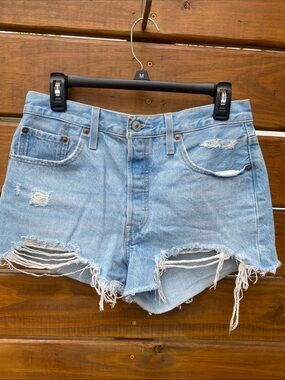 Light Blue Distressed Denim Shorts - Women's Levi’s